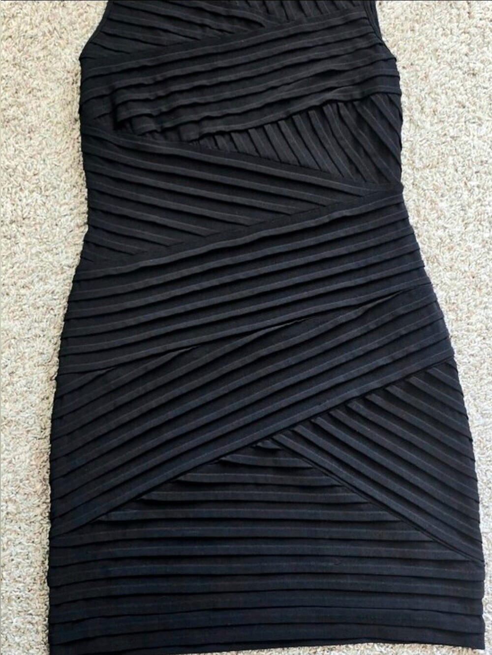 Calvin Klein Black Sleeveless Bodycon Bandage Dress | Textured Cocktail Dr